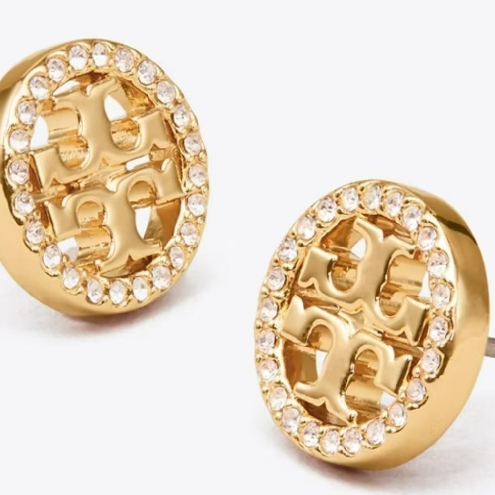 Tory Burch Miller Pave' Crystal Stud Gold Retail $98 Perfect Holiday Gift!